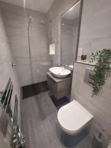 Bilik mandi di Stunning 1-bedroom annexe flat with own entrance near London