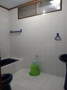 a bathroom with a green toilet and a sink at Villa Si Otoy in Cinengangirang +9 photos