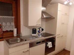a kitchen with a sink and a counter top at Haus Peintner in Tannheim