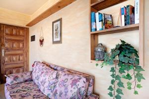 uma sala de estar com um sofá e uma estante de livros em A Paradise for your Soul em La Matanza de Acentejo