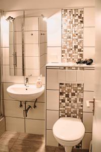 ein Badezimmer mit Toilette und Waschbecken in der Unterkunft Haus Vier Jahreszeiten am See HS 473 in Goslar