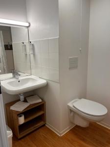 a bathroom with a sink and a toilet at Résidence Hôtelière Le Prado in Libourne
