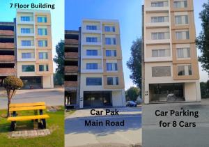 two pictures of a building and a car parking for cars at 1 Bed Luxury Apartment in Lahore