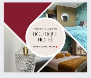 een collage van foto's van een hotelkamer met een bed bij Valkenhof in Valkenburg