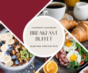 a collage of photos of breakfast foods and coffee at Valkenhof in Valkenburg