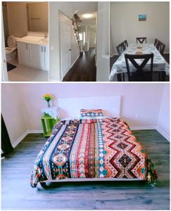 壹家民宿Basement1 في ماركهام: غرفة نوم بسرير وغرفة مع طاولة