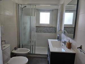 卡斯凱什的住宿－Bolina 2 Historic Center Cascais，带淋浴、盥洗盆和卫生间的浴室