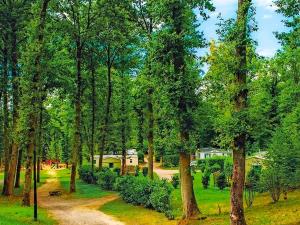 eine unbefestigte Straße mitten in einem Wald in der Unterkunft Bungalow charmant à Saint-Chéron avec piscine partagée in Saint-Chéron