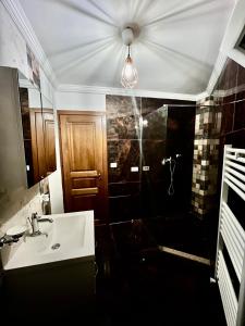 La salle de bains est pourvue d'un lavabo et d'une douche. dans l'établissement Cazino Maritim Residence, à Constanţa