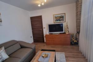 a living room with a couch and a tv at APARTMENT GORDANA A4+2 FOR 6 PAX NATURE PARK in Lokve