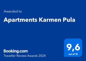 a blue sign with the words applicants karmen pula at Apartments Karmen Pula in Pula