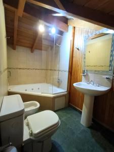 a bathroom with a toilet and a sink and a tub at Apart Hotel del Pellin in San Martín de los Andes