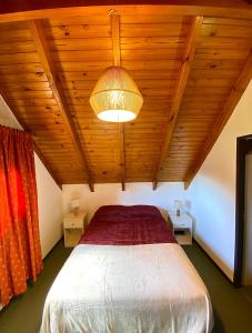 1 dormitorio con 1 cama grande y techo de madera en Hermosa Casa Familar de Montaña en San Carlos de Bariloche