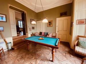 een woonkamer met een pooltafel. bij Château les Tours 300m², vue panoramique in Ayse