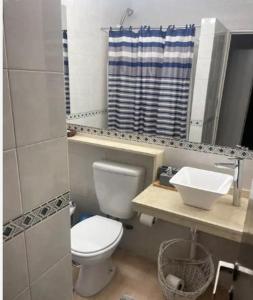ein kleines Bad mit WC und Waschbecken in der Unterkunft DPTO FRENTE AL PARQUE FRANCISCO DE AGUIRRE in Santiago del Estero