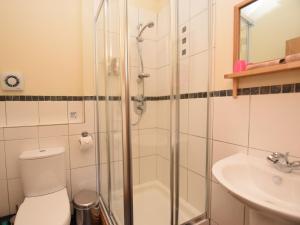 a bathroom with a shower and a toilet and a sink at 2 Bed in Whaley Bridge PK741 in Whaley Bridge