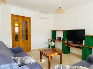 - un salon avec un canapé et une télévision dans l'établissement La Vela, à Miramar