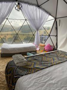 蘇埃斯卡的住宿－Glamping de Lujo Suesca Montemoral，帐篷内带两张床的房间