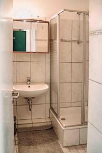 La salle de bains est pourvue d'un lavabo et d'une douche. dans l'établissement 7/504, à Goslar