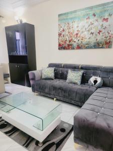 ein Wohnzimmer mit einem Sofa und einem Couchtisch in der Unterkunft APPARTEMENT 2chambres salon ouest foire en bordure de la route in Dakar