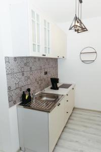 una cucina con lavandino e piano di lavoro di Apartman Silver room a Sombor Altre 9 foto