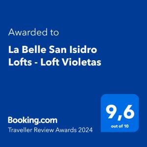 a screenshot of a cell phone with the text awarded to la belle san j at La Belle San Isidro Lofts - Loft Violetas in San Isidro