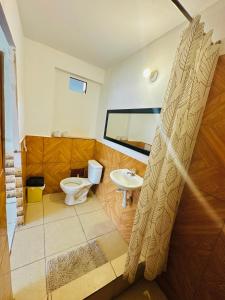 a bathroom with a toilet and a sink at Capitan Brau's in Los Órganos
