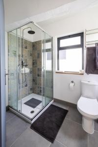 uma casa de banho com um chuveiro e um WC. em Panoramic House em Quinta do Almeida
