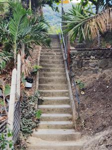 eine Treppe in einem Garten mit einem Zaun in der Unterkunft Hadassah 