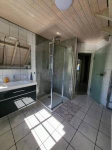 a bathroom with a shower and a sink at Ferienwohnung mit ruhiger Lage in Hilchenbach