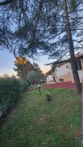 einen Hof mit einem Baum und ein Haus mit einem Frisbee in der Unterkunft MERCADANTE - Luxury Holiday House in Cassano delle Murge