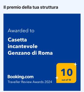 Сертификат, награда, табела или друг документ на показ в Casetta incantevole Genzano di Roma
