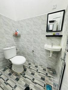 een badkamer met een toilet en een wastafel bij Abe Pu Homestay Machang in Macang