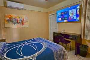 1 dormitorio con 1 cama, escritorio y TV en Hotel Oasis, en Ciudad Constitución