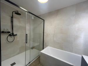 a bathroom with a shower and a bath tub at L’Escale Borely in Marseille