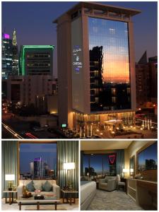 a view of a city skyline at night at Cantonal Hotel by Warwick in Riyadh