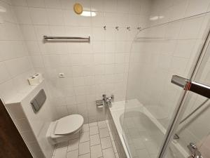 a white bathroom with a toilet and a shower at NĀVA PLACE Cozy home in Kaprun in Kaprun +22 photos