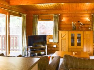 a living room with a couch and a flat screen tv at Red Kite Lodge in Legbourne