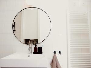 bagno con specchio e lavandino di Le 6 - Appartement douillet strasbourgeois avec terrasse a Strasburgo