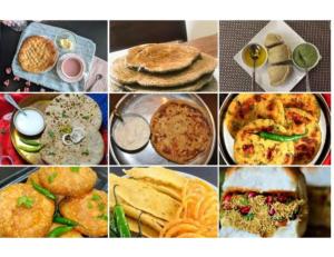 un collage d’images de différents types de denrées alimentaires dans l'établissement Hotel Beena Mansion, Darbhanga, à Darbhanga