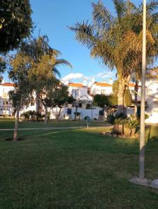 a park with palm trees and houses in the background at Chalet adosado con piscina in Caleta De Velez +33 photos
