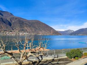 vista su un lago con montagne sullo sfondo di 4.5 locali magnifica vista lago e parking pubblico a Mendrisio