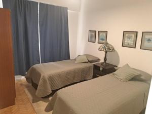 ein Schlafzimmer mit 2 Betten und einer Lampe auf einem Tisch in der Unterkunft 2BR Familiar en Palermo Hollywood Bs As in Buenos Aires