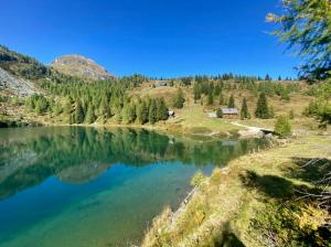 a view of a lake in the mountains at Almhütte am Wirpitschsee in Weisspriach