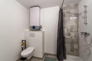 a bathroom with a toilet and a shower at Superbe studio style industriel à Charbonnière in Charbonnières-les-Bains