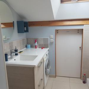 a kitchen with a sink and a washing machine at Meublé 2* climatisé dans un quartier calme in Dijon