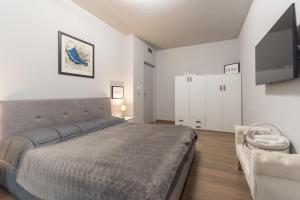een slaapkamer met een groot bed en een televisie bij Elegante Bilocale-Centro Torino-Free WiFi in Turijn