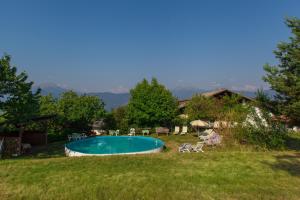 a swimming pool in the middle of a yard at Hotel Restaurant Alber in Verano