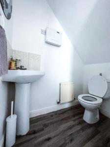 ein weißes Bad mit einem WC und einem Waschbecken in der Unterkunft Spacious 6 Bedroom House Near City Centre in Birmingham