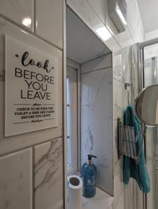 espejo en la pared en el baño con lavabo en The Manor Guest House in Wembley, en Londres